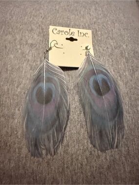 Carole Inc. Blue Peacock Feather Drop Earrings